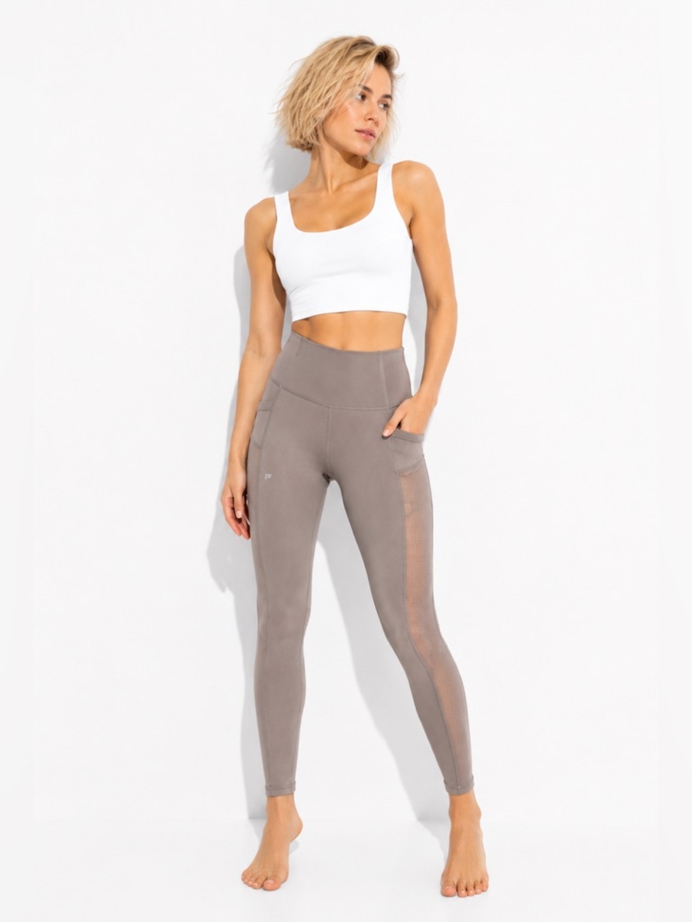 Fabletics PowerHold Gray Mesh Pocket Leggings Cropped Athletic Yoga Pants M